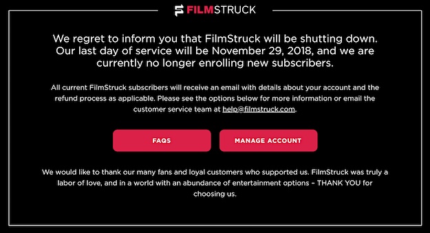 FilmStruck RIP