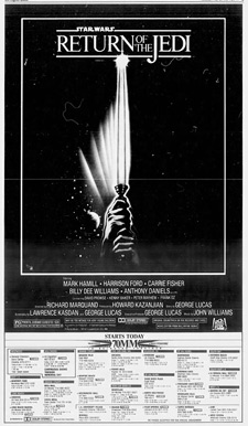 A newspaper ad for Return of the Jedi
